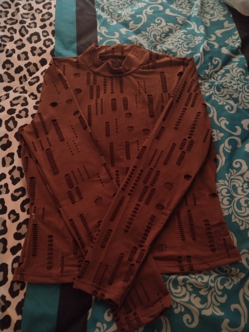 Women's Brown Distressed Long-Sleeve Tee